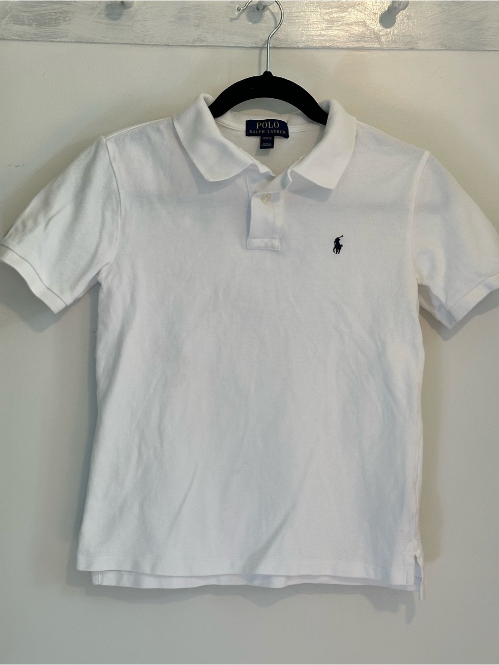 Polo by Ralph Lauren White Boys Polo Shirt with Navy logo size 10/12